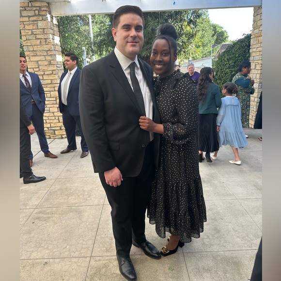 *Worn Once* Julia Jordan Midi Dress | Black w/Gold Dots | Size 8 - Picture 2 of 4